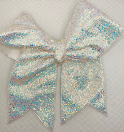 Sparkly White Glitter & Rainbow Rhinestone Hair Bows