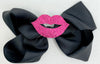 Pink Black Rhinestone Glitter Hair Bow