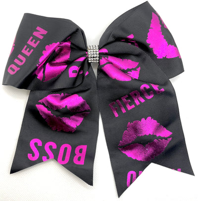 Pink Black Rhinestone Glitter Hair Bow