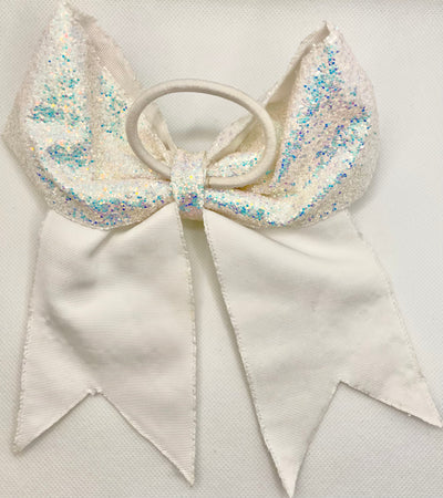 Sparkly White Glitter & Rainbow Rhinestone Hair Bows