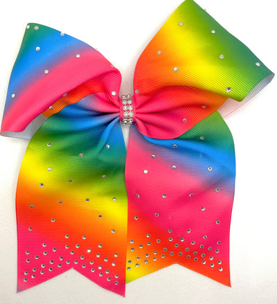 Sparkly White Glitter & Rainbow Rhinestone Hair Bows