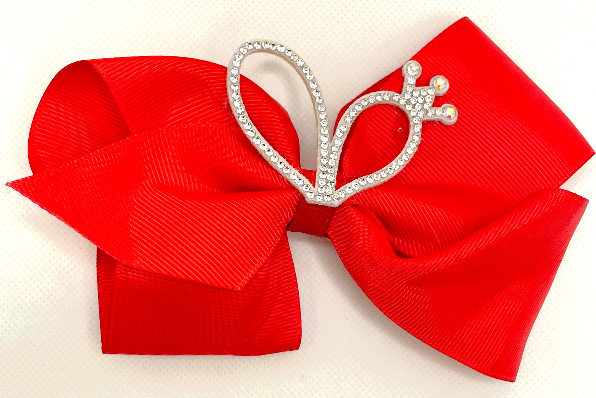 Red Cream Rhinestone Hair Bow