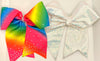 Sparkly White Glitter & Rainbow Rhinestone Hair Bows